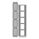 A black and white line drawing showing two vertical strips of rectangular panels with rounded corners and small circular details along the sides, on a plain white background.