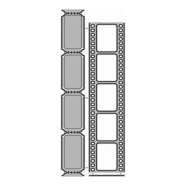 A black and white line drawing showing two vertical strips of rectangular panels with rounded corners and small circular details along the sides, on a plain white background.