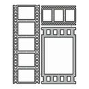 A set of gray metal die-cut templates shaped like film strips, shown on a plain white background.