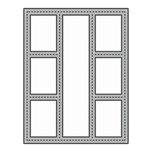 A black and white line drawing of a six-pane window frame, likely representing a die-cut stencil or template design.