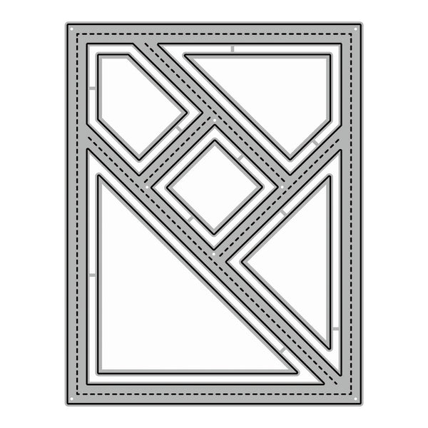 A geometric die-cut craft template or stencil sheet with multiple interlocking polygonal shapes outlined in black and filled with a light gray pattern, shown on a plain white background.