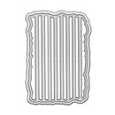 A silver metal die-cut craft cutting template with vertical wavy stripes, shown on a plain white background.