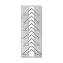 A rectangular brushed metal plate featuring a vertical stack of seven nested chevron arrowhead designs in a dark metallic outline, set against a plain white background.