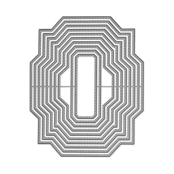 A set of nested metal die-cutting templates with a repeating geometric pattern, shown on a plain white background.