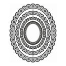 A scalloped oval lace-like pattern shown as a flat graphic on a white background, with concentric decorative rings and dotted lines.