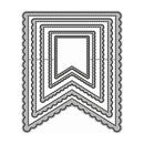 A set of nested ribbon bookmark-shaped metal cutting dies with scalloped edges and dashed line patterns, shown on a plain white background.