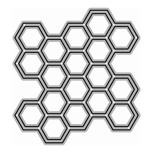 A geometric honeycomb-style pattern made of connected hexagons with thick black outlines and gray fill shading, centered on a plain white background.