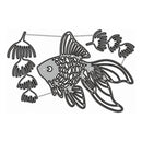 A black metal cutting die or stencil design featuring a stylized goldfish with intricate scale patterns, surrounded by two types of sea lettuce underwater plants, shown on a plain white background.