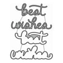 A die-cut decorative sign reading 'Best wishes to you' in stylized cursive script, shown on a plain white background.
