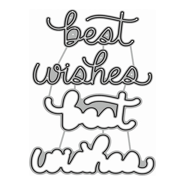 A die-cut decorative sign reading 'Best wishes to you' in stylized cursive script, shown on a plain white background.
