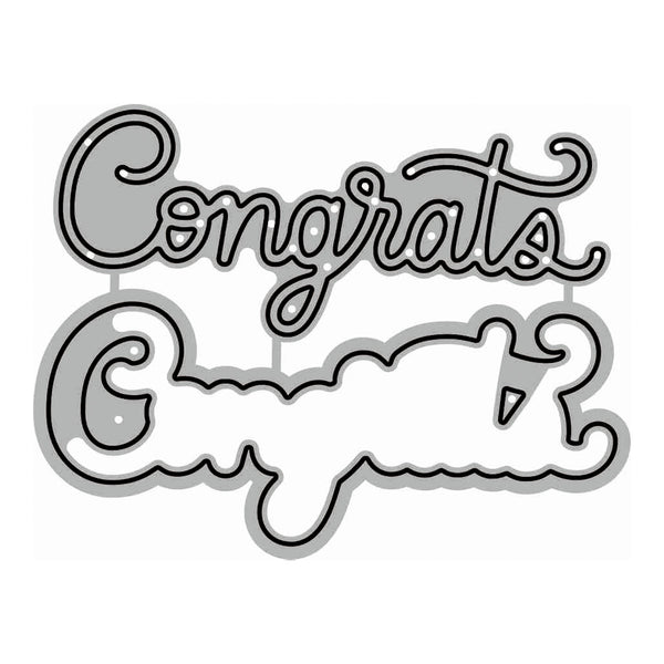 A silver and gray 'Congrats Crazy' novelty cake topper or sticker with a wavy outline and drop shadow, shown on a plain white background.