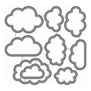 A set of cloud-shaped outline templates or labels in black and gray, arranged on a plain white background.