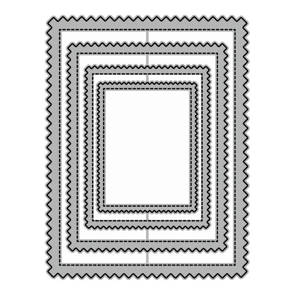 A set of nested rectangular die-cutting templates with serrated edges, shown in a clean gray and black line-art style on a white background.