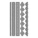 Four vertical decorative border designs shown as gray line-art templates on a plain white background.