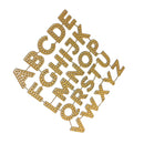 Gold alphabet letters arranged in a circular pattern on a white background