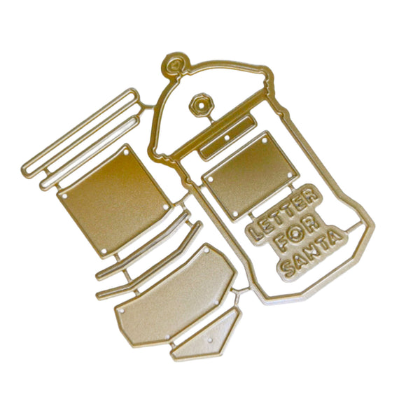 A gold-colored metal die-cut craft template shaped like a letter for Santa, featuring the embossed text 'LETTER FOR SANTA' on a plain white background.