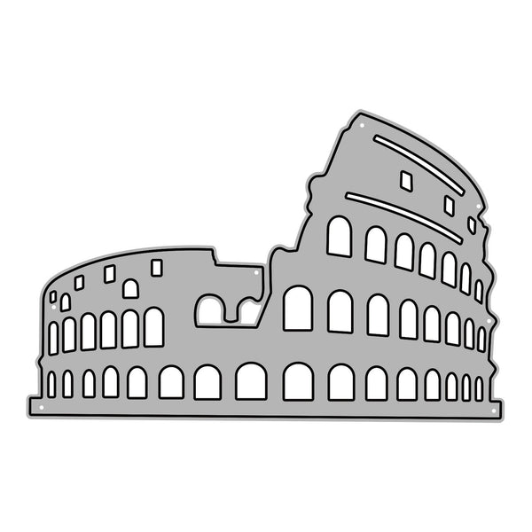 A gray die-cut sticker or decal of the Colosseum in Rome, shown on a plain white background.