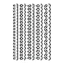 A set of gray metal cutting or stamping dies arranged in six vertical columns on a plain white background. Each die features a different decorative pattern, including stars, flowers, pine trees, wavy lines, hearts, and clouds.