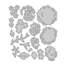 A sheet of floral and botanical die-cut stencils or embossing templates shown on a plain white background.