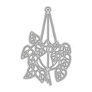A silver metal die-cut ornament or hanging decoration with an intricate leaf and vine pattern, shown on a plain white background.