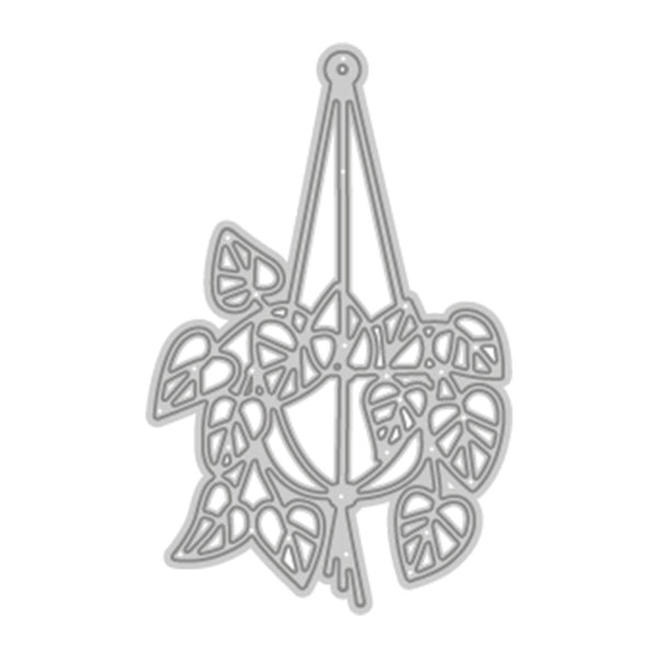 A silver metal die-cut ornament or hanging decoration with an intricate leaf and vine pattern, shown on a plain white background.
