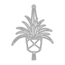 A silver metal die-cut silhouette of a potted plant, likely a craft or scrapbooking die, shown on a solid white background.