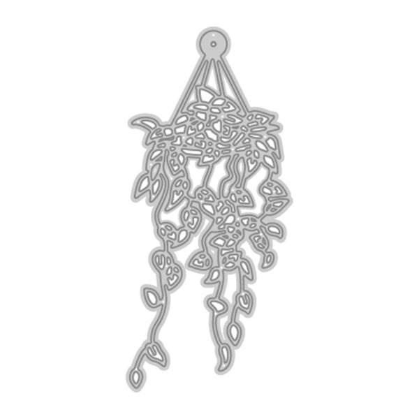 A silver metal die-cut embellishment featuring an intricate hanging floral vine pattern, shown on a plain white background.