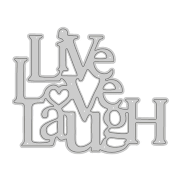 A silver metal die-cut decorative sign featuring the words 'Live Laugh Love' in stylized lettering, shown on a plain white background.