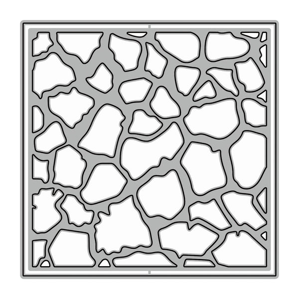 A square metal die-cut stencil with an irregular organic pattern resembling stone or abstract organic shapes, shown on a plain white background.