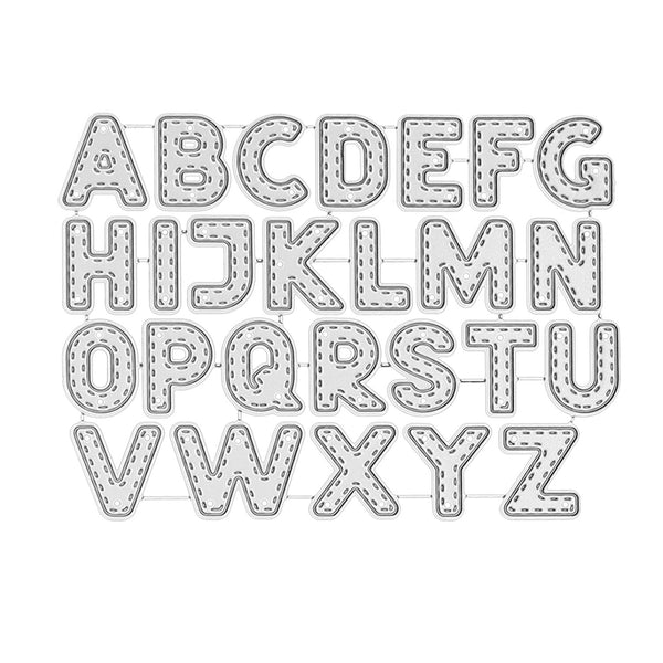 An alphabet letter set from A to Z, styled with a stitched or dashed outline effect on a plain white background.