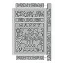 A gray metal cutting stencil sheet featuring various birthday-themed designs and text cutouts including 'PARTNER', 'DADDIES', 'HAPPY', 'Birthday', 'BROTHER', and 'GRANDPA / UNCLE'.