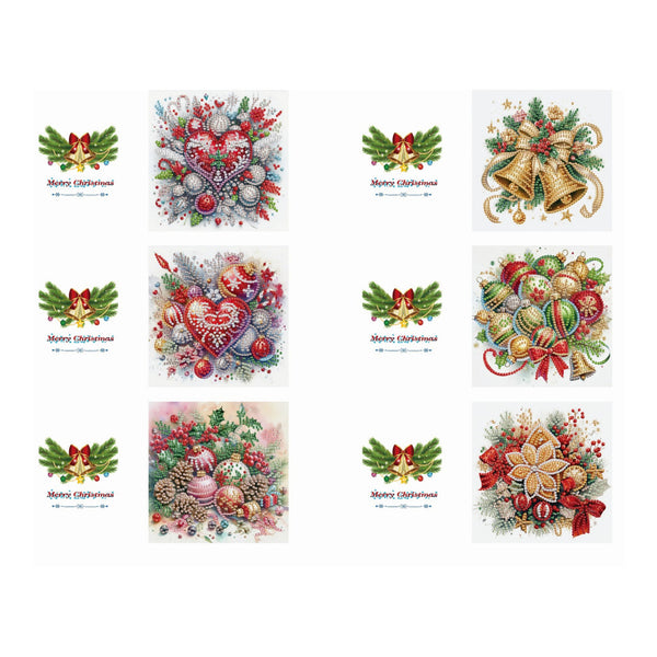A 3x3 grid of Christmas-themed square graphics on a white background, featuring watercolor-style holiday designs such as wreaths, ornaments, bells, pinecones, flowers, and festive text reading 'Merry Christmas'.