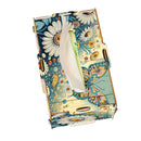 A tissue box cover with a colorful floral and butterfly print, shown on a plain white background.