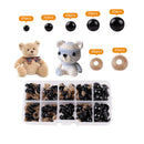 A set of craft bead components displayed on a white background, including two small black beads, two larger black beads, two beige donut-shaped beads, and a clear plastic organizer filled with assorted black and beige beads. Text labels indicate 20 pieces for the larger beads and 80 pieces for the organizer.