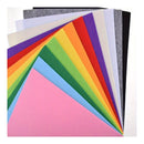 Assorted colorful paper sheets arranged in a fan-like pattern on a white background.