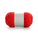 Red and white skein of yarn on a white background