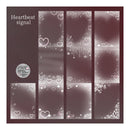A set of digital Valentine's themed background panels with heart graphics, labeled 'Heartbeat signal' and featuring a circular 'Mia's Creations' logo, all on a dark brown background.