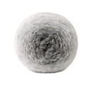 A single ball of fluffy gray yarn photographed on a clean white background.