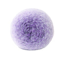 A single ball of fluffy, fuzzy purple yarn on a clean white background.