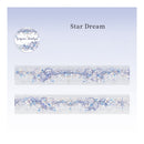 A decorative lace trim design labeled 'Star Dream' with a circular logo reading 'Euphoric_Handbag'. The product shows an ornate floral and scroll pattern in light blue, lavender, and white, presented as two horizontal strips on a pale blue gradient background.