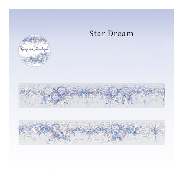 A decorative lace trim design labeled 'Star Dream' with a circular logo reading 'Euphoric_Handbag'. The product shows an ornate floral and scroll pattern in light blue, lavender, and white, presented as two horizontal strips on a pale blue gradient background.