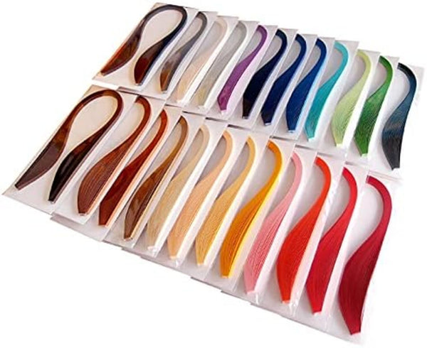 Set of colorful hair extensions in a display box on a white background