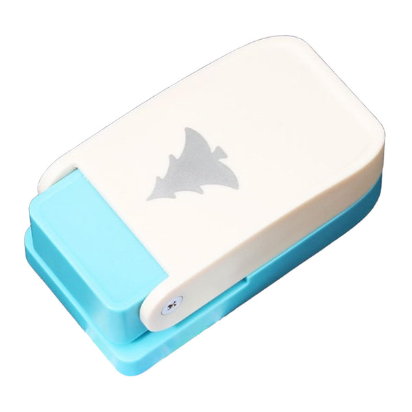 A small rectangular plastic tool with a white top and light blue sides, featuring a gray bat-shaped cutout or stamp on the top surface, shown on a plain white background.