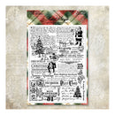 A vintage-style Christmas collage card featuring a red and green plaid header, antique typography, holiday illustrations, and a central message reading 'Merry Christmas' on a textured beige background.