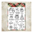 A sheet of holiday-themed rubber stamps from Relove Style, featuring black ink illustrations of Santa Claus, a reindeer, a snowman, a wreath, a Christmas tree, a gift box, and festive phrases, set against a textured beige background.