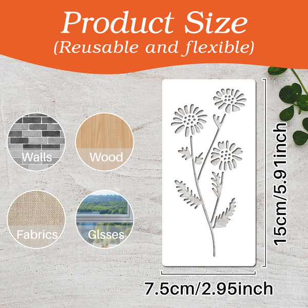 Reusable and flexible product with floral design, size measurement, and application options on a textured surface.