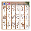 18PCS Hollow Painting Templates with floral designs on a wooden board.