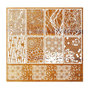 Set of nine decorative metal screens with various intricate patterns on a white background