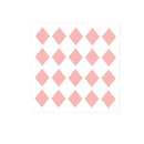 A square white card or sheet featuring a repeating pattern of 15 light pink diamonds arranged in a grid, set against a solid white background.