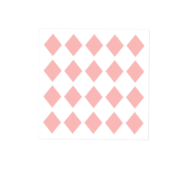 A square white card or sheet featuring a repeating pattern of 15 light pink diamonds arranged in a grid, set against a solid white background.